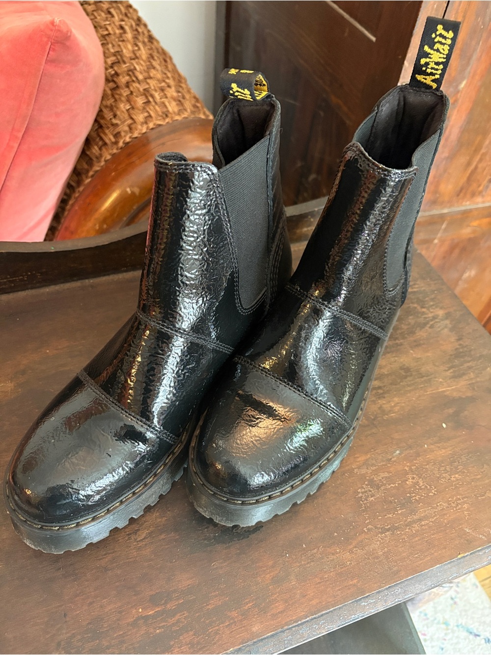 Dr. Martens Black Patent Lug Sole Chelsea Boots. Air Ware - Picture 2 of 15
